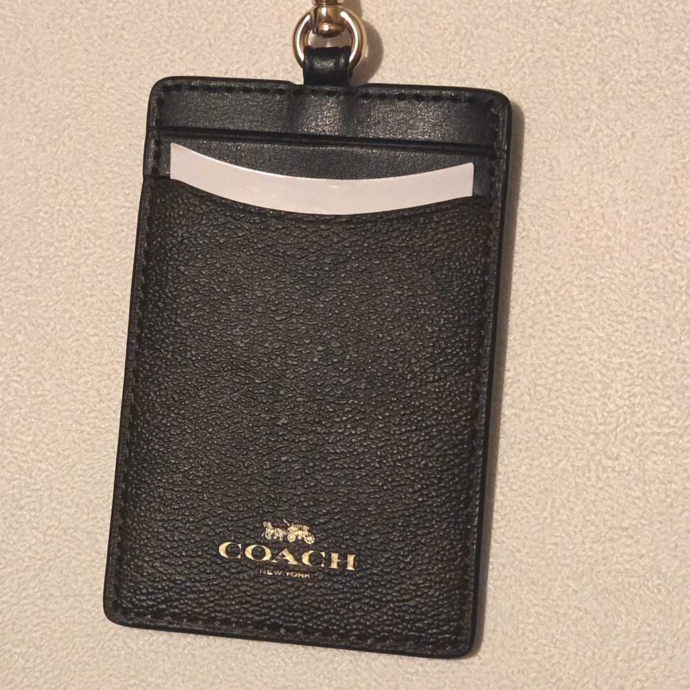 Coach Lanyard ID Badge Holder Unisex Brown Signature Canvas Leather Minimalist